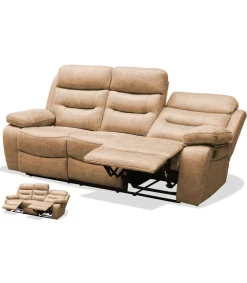 Sofá tres plazas relax con palanca Genova XL tapizado textil camel, 220cm(Ancho) 90cm(Fondo) 101cm(Alto)