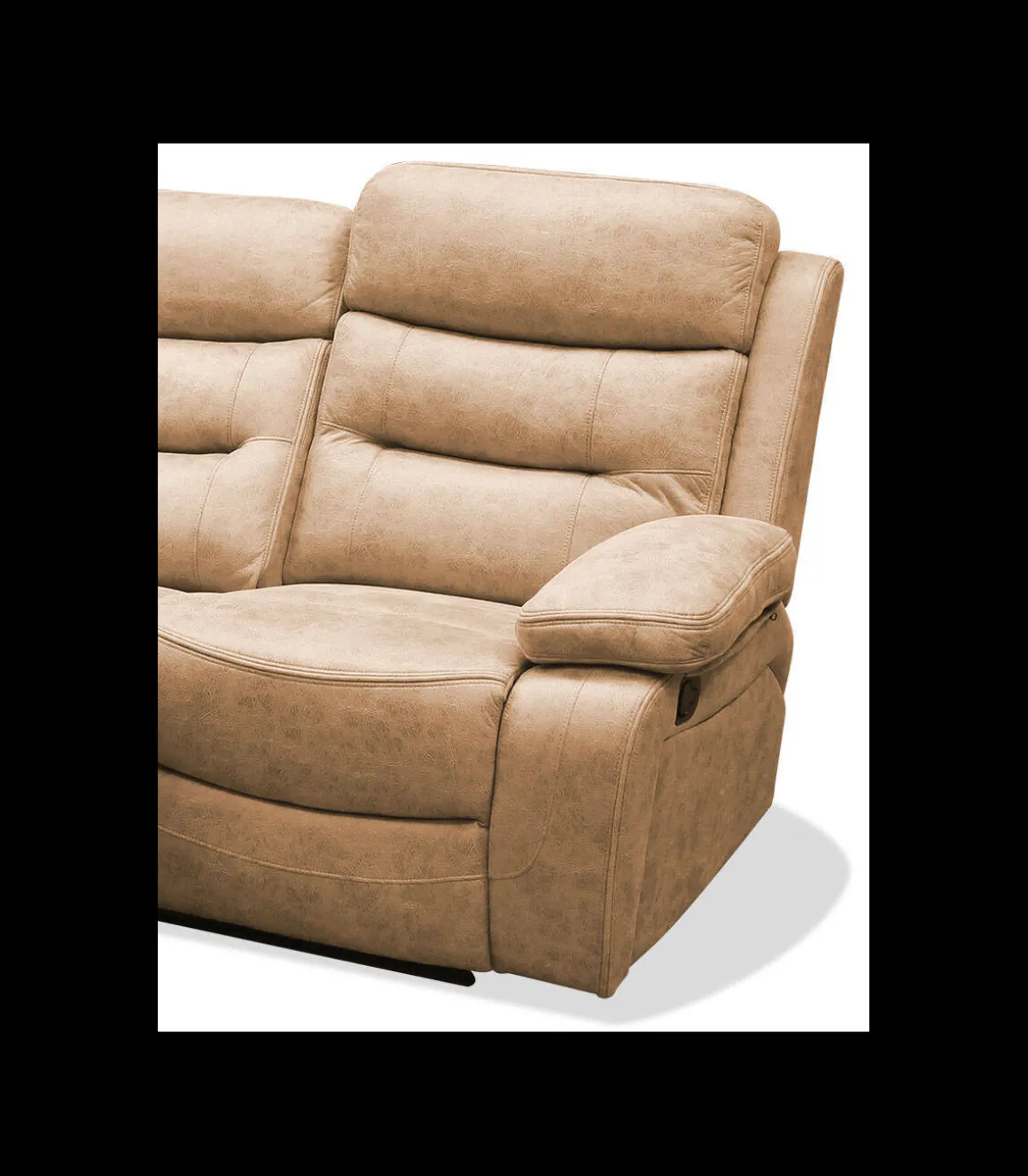 Sofá tres plazas relax con palanca Genova XL tapizado textil camel, 220cm(Ancho) 90cm(Fondo) 101cm(Alto)