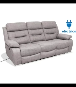 Sofá tres plazas relax electrico Florencia tapizado textil cemento, 215cm(Ancho) 93cm(Fondo) 105cm(Alto)