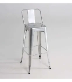 Taburete de metal con respaldo acabado plata, 100 cm(alto)43 cm(ancho)43 cm(largo)