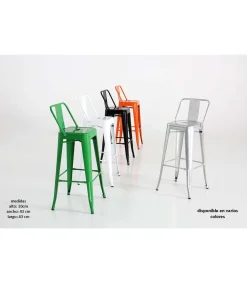 Taburete de metal con respaldo acabado plata, 100 cm(alto)43 cm(ancho)43 cm(largo)