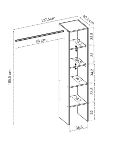 Vestidor Basico para dormitorio 3 baldas acabado blanco 185,5 cm(alto)137,5 cm(ancho)40,2 cm(fondo)