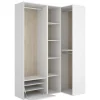 Vestidor de rincón Reus con estantes, zapatero y trasera reversible en blanco/natural, 205cm(alto) 144.5cm(ancho) 84.5cm(fondo)