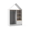 Vestidor juvenil tipo casita Estela 3 huecos y 1 cajón en blanco/cera blanca, 180cm(alto) 110cm(ancho) 45cm(fondo).