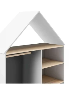 Vestidor juvenil tipo casita Estela 3 huecos y 1 cajón en blanco/cera blanca, 180cm(alto) 110cm(ancho) 45cm(fondo).