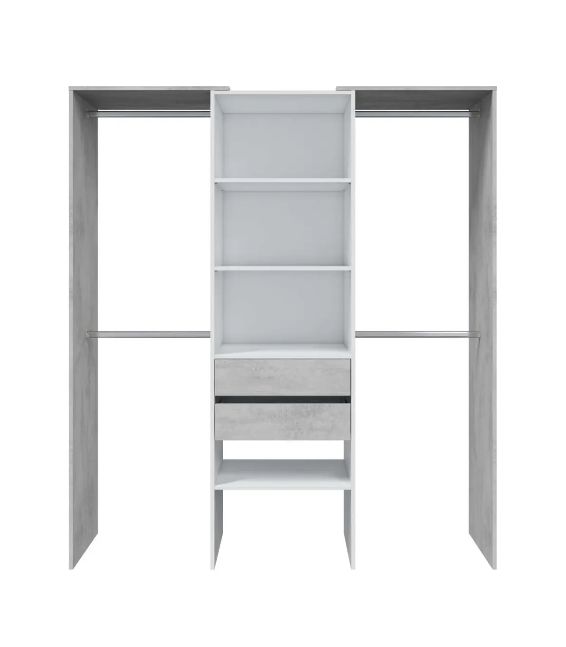 Vestidor para dormitorio con baldas y dos cajones acabado blanco artik/cemento, 202cm(alto) 179cm(ancho) 50cm(fondo)