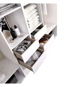 Vestidor Reus 4 cajones, 10 huecos y trasera reversible en blanco/natural, 205cm(alto) 196cm(ancho) 45cm(fondo)