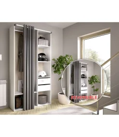 Vestidor Reus 2 cajones, trasera reversible y cortina en blanco/natural, 205cm(alto) 98cm(ancho) 45cm(fondo)