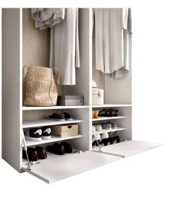 Vestidor Reus 2 zapateros, trasera reversible en blanco/natural, 205cm(alto) 120cm(ancho) 45cm(fondo)
