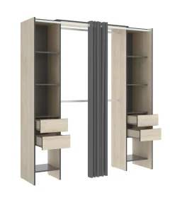 Vestidor Siles con cortina y baldas acabado natural/grafito 203 cm(alto)180 cm(ancho)50 cm(fondo)