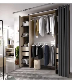 Vestidor Siles con cortina y baldas acabado natural/grafito 203 cm(alto)180 cm(ancho)50 cm(fondo)