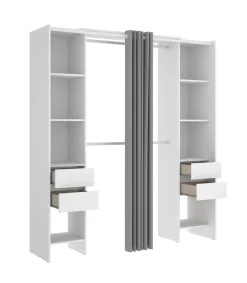 Vestidor Siles con cortina y cajones en acabado blanco, 203 cm(alto)180 cm(ancho)50 cm(fondo)