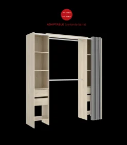 Vestidor Siles con cortina y cajones en acabado natural, 203 cm(alto)180 cm(ancho)50 cm(fondo)