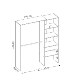 Vestidor Siles para dormitorio 3 baldas y 1 cajon en blanco 187 cm(alto)160 cm(ancho)40 cm(fondo).