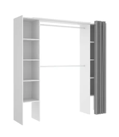 Vestidor Siles para dormitorio con cortina y baldas en blanco 205-203 cm(alto)180 cm(ancho)50 cm(fondo)