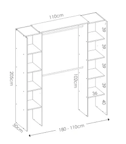 Vestidor Siles para dormitorio con cortina y baldas en blanco 205-203 cm(alto)180 cm(ancho)50 cm(fondo)
