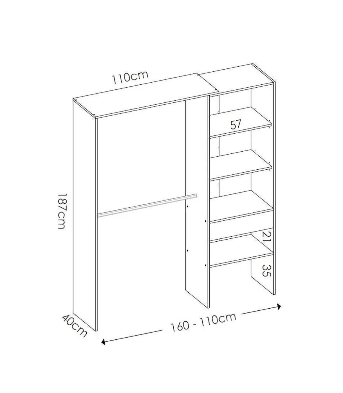 Vestidor Siles para dormitorio 3 baldas y 1 cajon en roble natural 187 cm(alto)160 cm(ancho)40 cm(fondo).