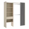 Vestidor Siles para dormitorio con cortina, 3 baldas y 1 cajon en roble natural 205 cm(alto)160 cm(ancho)50 cm(fondo)