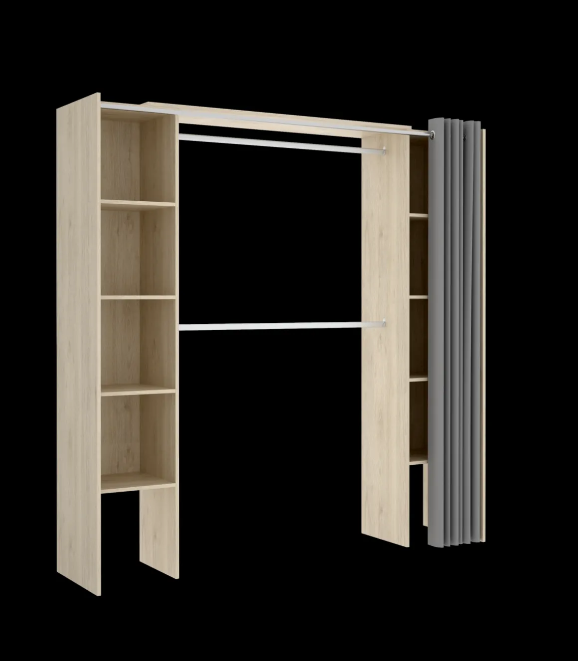 Vestidor Siles para dormitorio con cortina y baldas en natural, 205cm(alto) 180cm(ancho) 50cm(fondo)