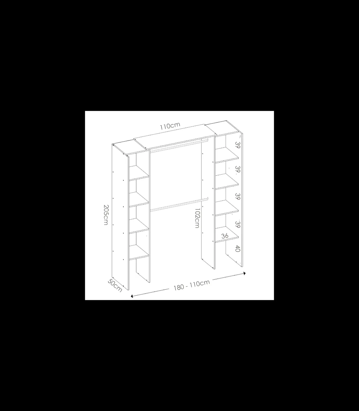 Vestidor Siles para dormitorio con cortina y baldas en natural, 205cm(alto) 180cm(ancho) 50cm(fondo)