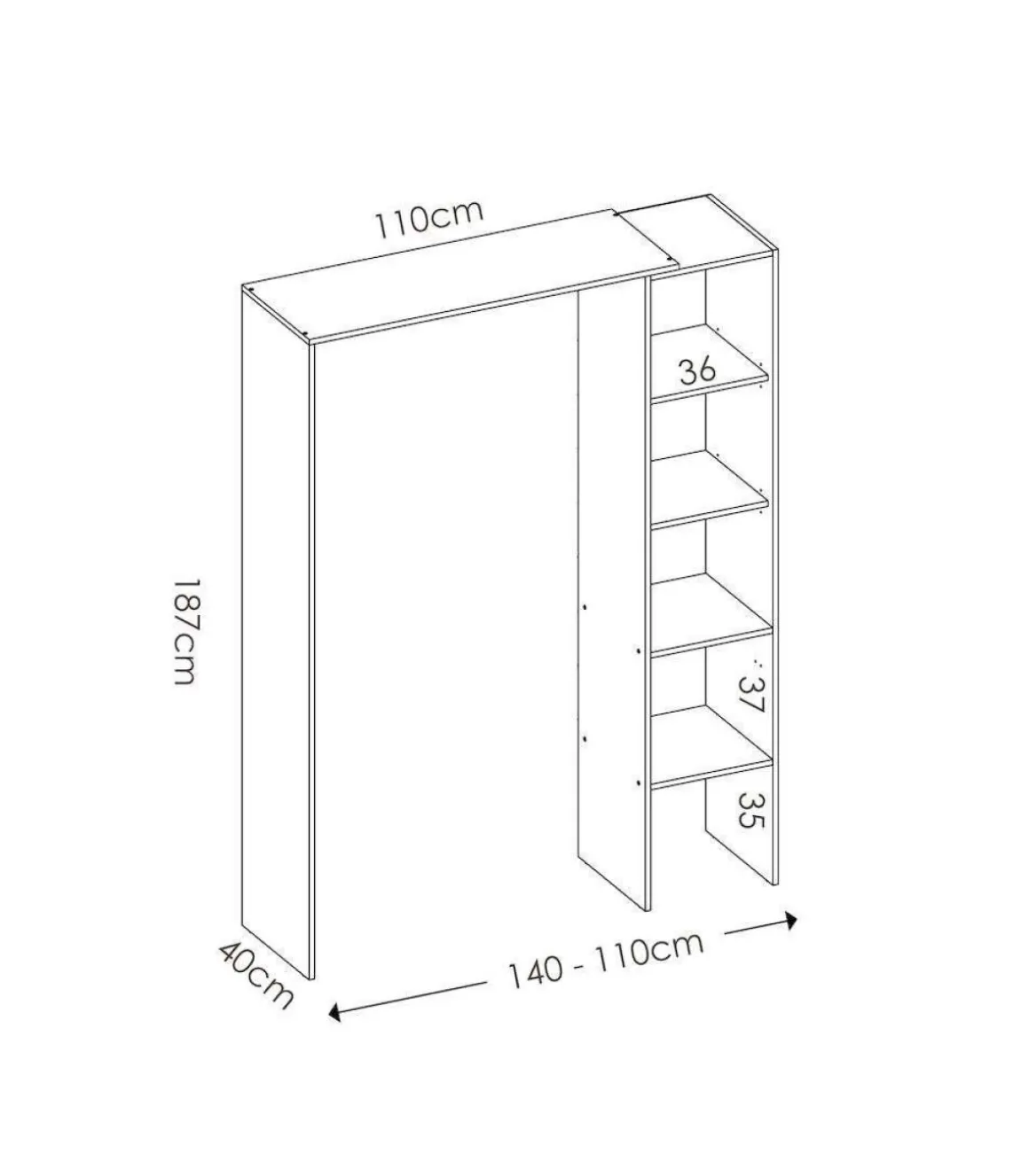 Vestidor Siles para dormitorio 3 baldas acabado blanco 187 cm(alto)140 cm(ancho)40 cm(fondo)