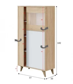 Vitrina 3 puertas Gala acabado roble/blanco 142 cm(alto) 77 cm(ancho)33 cm(largo)