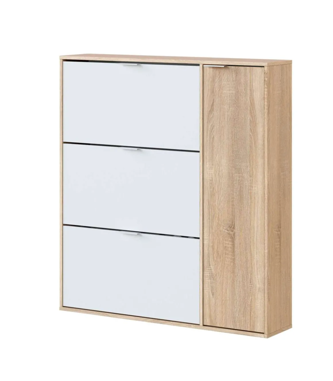 Zapatero con 4 puertas Maty Roble Canadian y Blanco 115 cm (alto) x 106 cm (ancho) x 22 cm (prof.)
