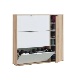 Zapatero con 4 puertas Maty Roble Canadian y Blanco 115 cm (alto) x 106 cm (ancho) x 22 cm (prof.)