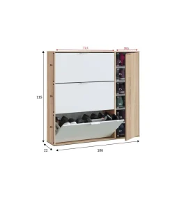 Zapatero con 4 puertas Maty Roble Canadian y Blanco 115 cm (alto) x 106 cm (ancho) x 22 cm (prof.)