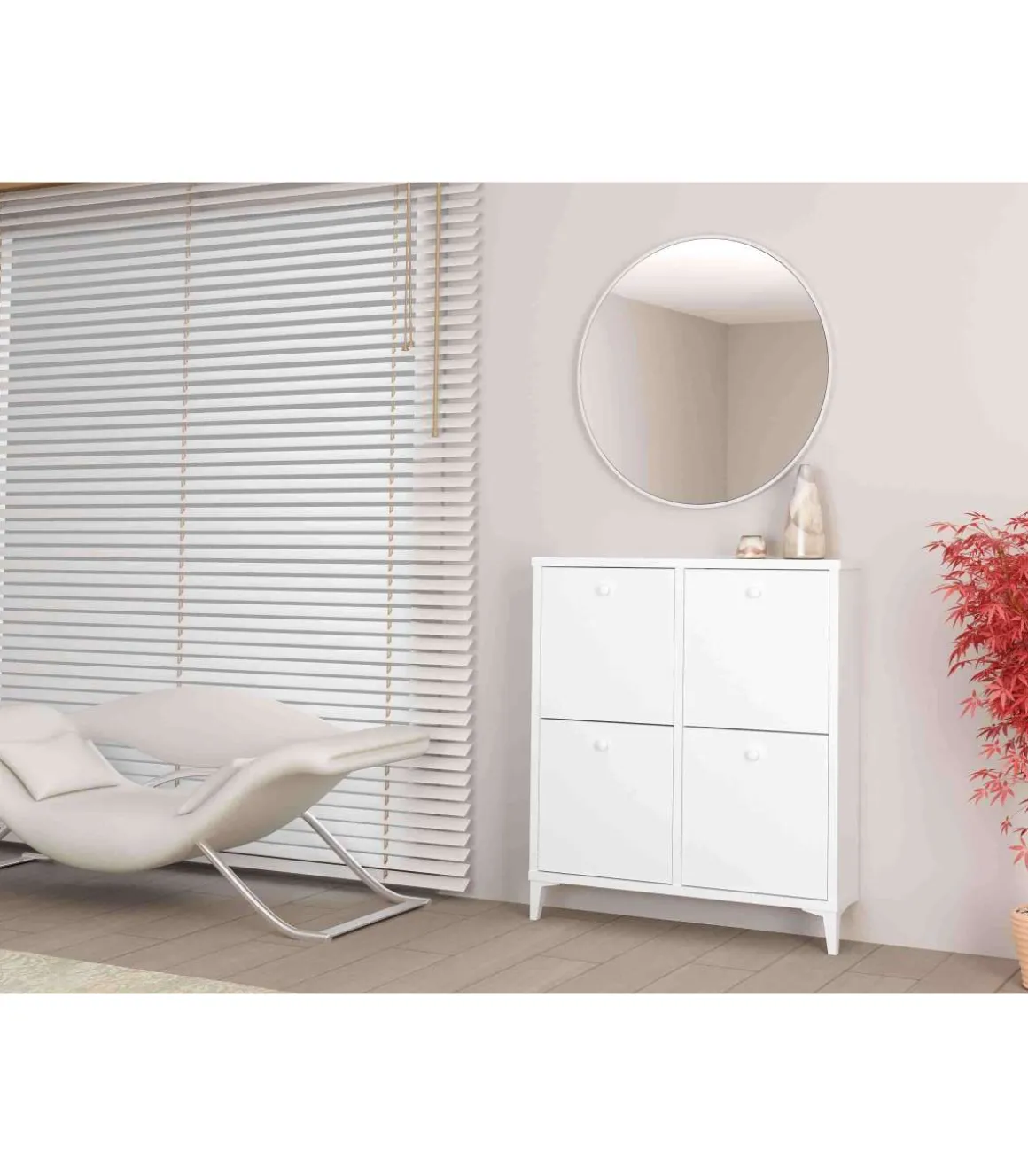 Zapatero cuatro trampones en blanco. 90.6 cm(ancho) 103 cm(altura) 20 cm(fondo)