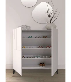 Zapatero modelo 512 acabado blanco patas negro, 90x90x27 (alto x ancho x fondo)