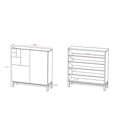 Zapatero 2 puertas modelo 513 acabado nogal oscuro patas blancas, 90x90x27 (alto x ancho x fondo)