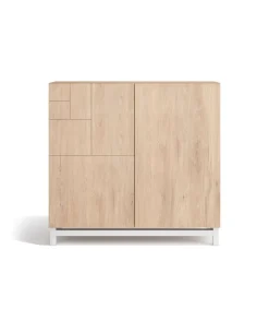 Zapatero 2 puertas modelo 513 acabado roble oscuro patas blancas, 90x90x27 (alto x ancho x fondo)