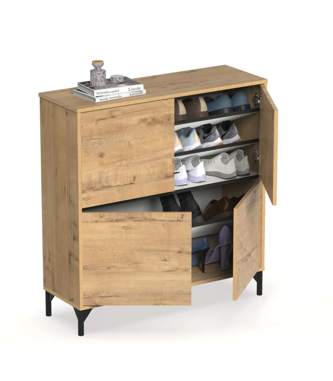 Zapatero 4 puertas Tokio en roble gold. 101cm(ancho) 96.5cm(altura) 33cm(fondo)