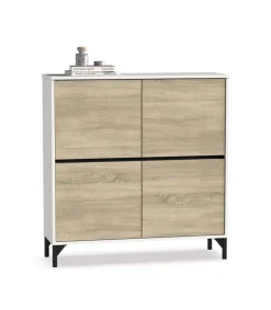 Zapatero 4 puertas Tokio en roble cambrian/blanco. 101cm(ancho) 96.5cm(altura) 33cm(fondo)