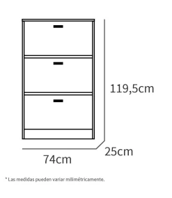 Zapatero 3 trampones Toledo en roble cambrian. 74cm(ancho) 119.5cm(altura) 25cm(fondo)